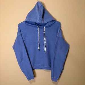 Aerie Ribbed Cropped Hoodie Sweatshirt women XS Blue Oversized Cozy 100% cotton